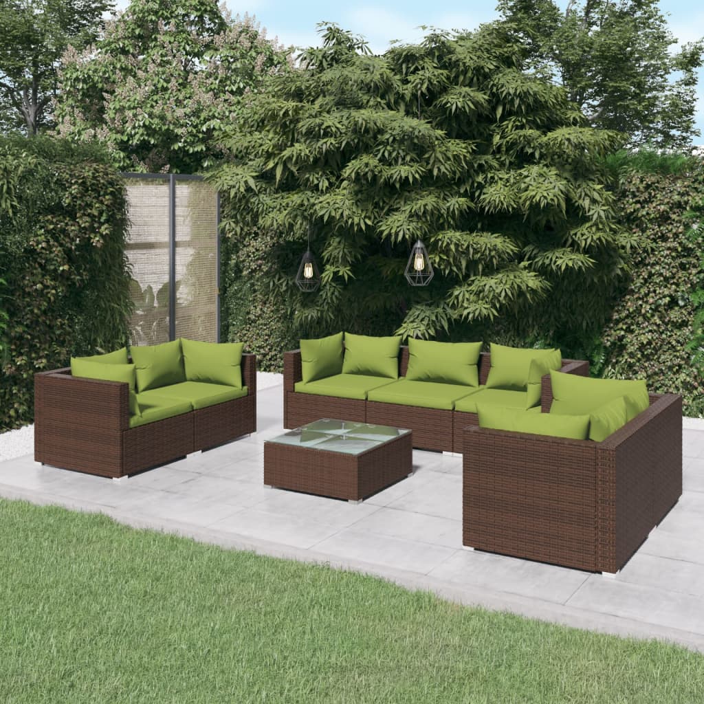 vidaXL 8-Piece Garden Lounge Set with Cushions Poly Rattan Brown