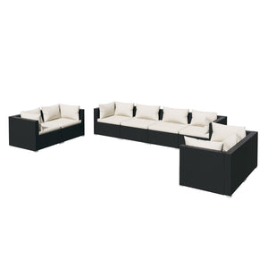 vidaXL 8-piece Garden Lounge Set with Cushions Poly Rattan Black