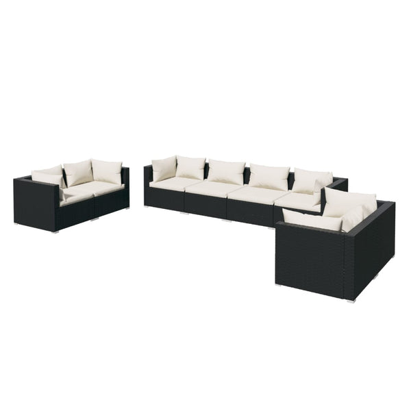 vidaXL 8-piece Garden Lounge Set with Cushions Poly Rattan Black