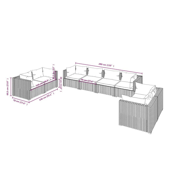 vidaXL 8-piece Garden Lounge Set with Cushions Poly Rattan Black
