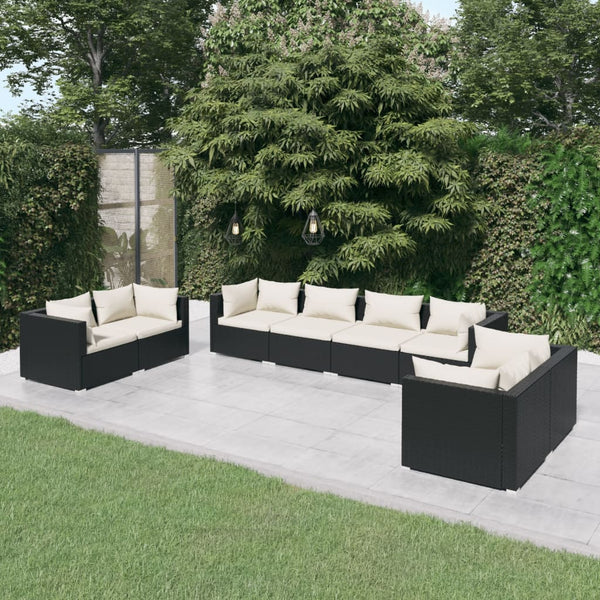 vidaXL 8-piece Garden Lounge Set with Cushions Poly Rattan Black