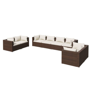 vidaXL 8-Piece Garden Lounge Set with Cushions Poly Rattan Brown