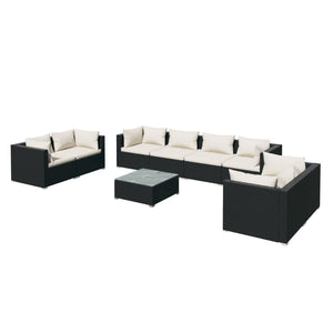vidaXL 9-piece Garden Lounge Set with Cushions Poly Rattan Black