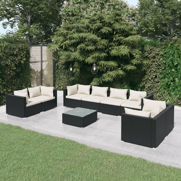 vidaXL 9-piece Garden Lounge Set with Cushions Poly Rattan Black