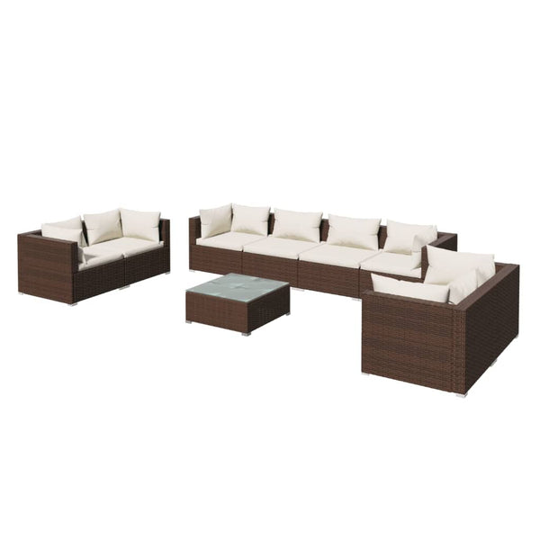 vidaXL 9-piece Garden Lounge Set with Cushions Poly Rattan Brown