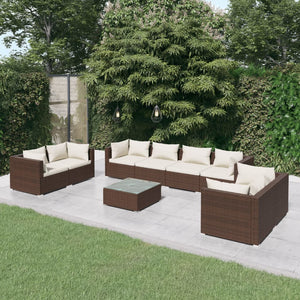 vidaXL 9-piece Garden Lounge Set with Cushions Poly Rattan Brown