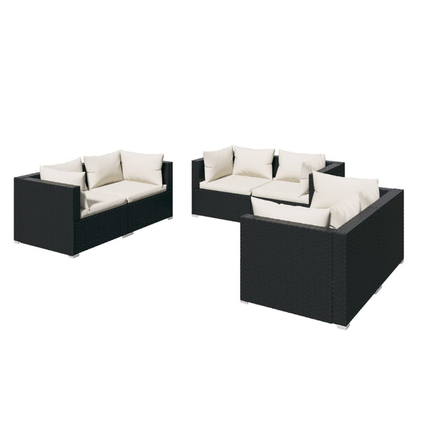 vidaXL 6-Piece Garden Lounge Set with Cushions Poly Rattan Black