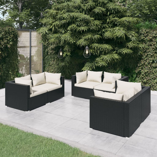 vidaXL 6-Piece Garden Lounge Set with Cushions Poly Rattan Black