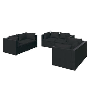 vidaXL 6-Piece Garden Lounge Set with Cushions Poly Rattan Black