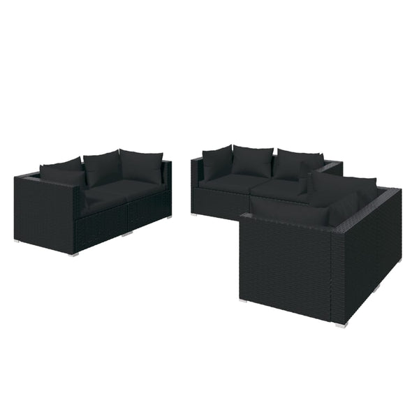 vidaXL 6-Piece Garden Lounge Set with Cushions Poly Rattan Black