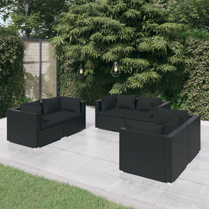 vidaXL 6-Piece Garden Lounge Set with Cushions Poly Rattan Black