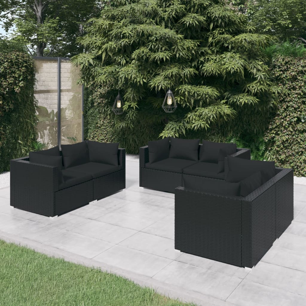 vidaXL 6-Piece Garden Lounge Set with Cushions Poly Rattan Black