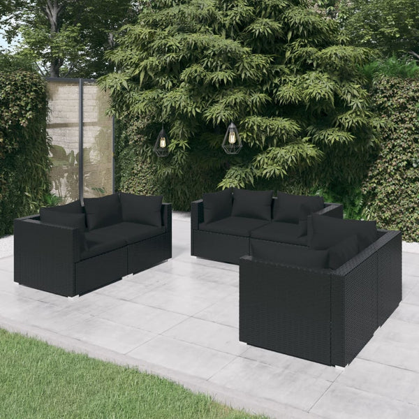 vidaXL 6-Piece Garden Lounge Set with Cushions Poly Rattan Black