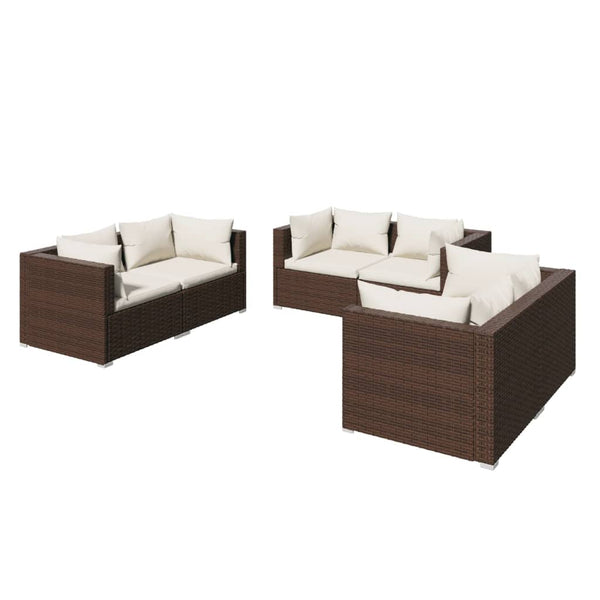 vidaXL 6-piece Garden Lounge Set with Cushions Poly Rattan Brown