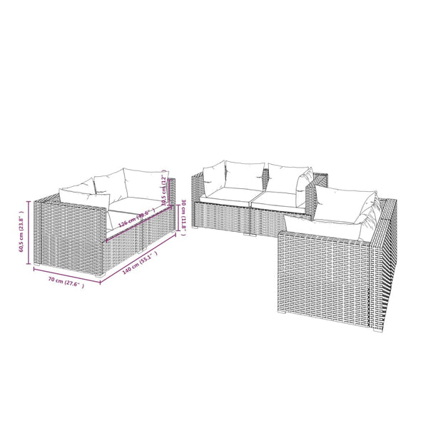 vidaXL 6-piece Garden Lounge Set with Cushions Poly Rattan Brown