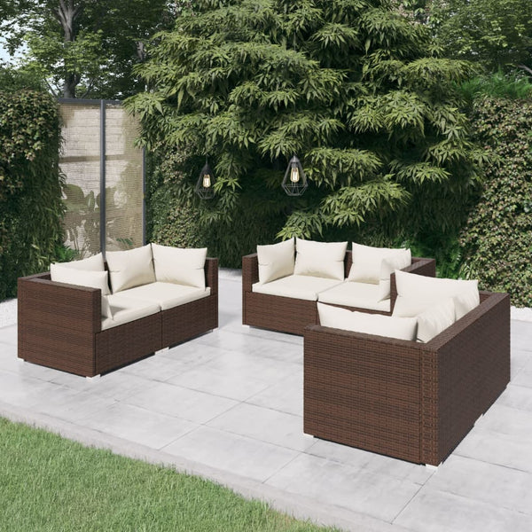 vidaXL 6-piece Garden Lounge Set with Cushions Poly Rattan Brown