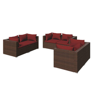 vidaXL 6-Piece Garden Lounge Set with Cushions Poly Rattan Brown