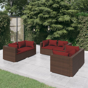 vidaXL 6-Piece Garden Lounge Set with Cushions Poly Rattan Brown
