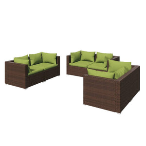 vidaXL 6-Piece Garden Lounge Set with Cushions Poly Rattan Brown