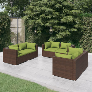 vidaXL 6-Piece Garden Lounge Set with Cushions Poly Rattan Brown