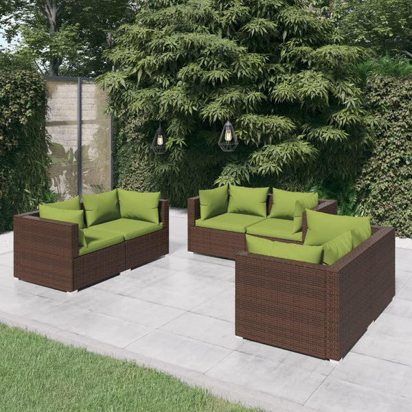 vidaXL 6-Piece Garden Lounge Set with Cushions Poly Rattan Brown