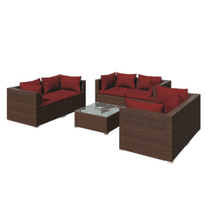 vidaXL 7-Piece Garden Lounge Set with Cushions Poly Rattan Brown