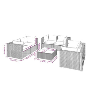 vidaXL 7-Piece Garden Lounge Set with Cushions Poly Rattan Brown