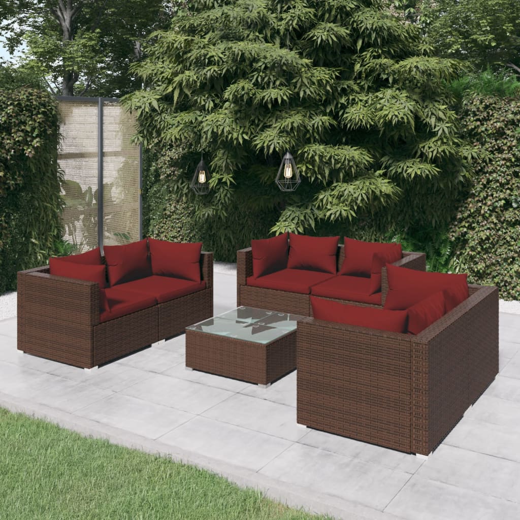 vidaXL 7-Piece Garden Lounge Set with Cushions Poly Rattan Brown