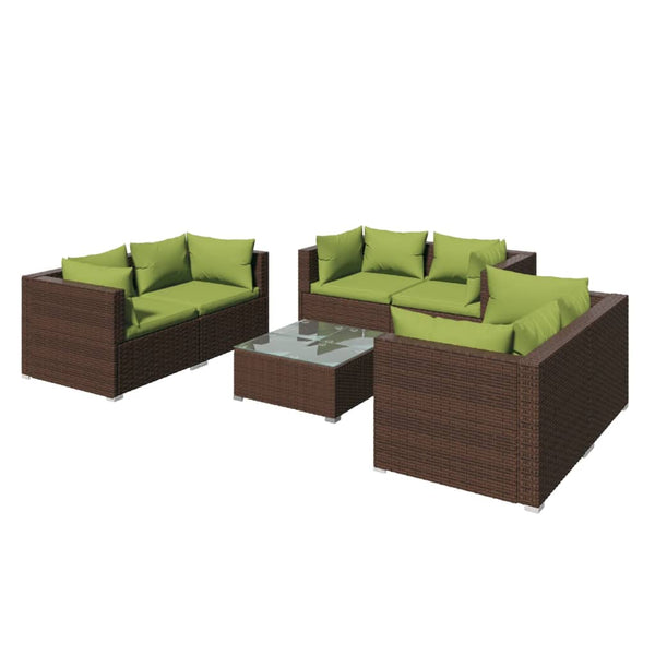 vidaXL 7-Piece Garden Lounge Set with Cushions Poly Rattan Brown