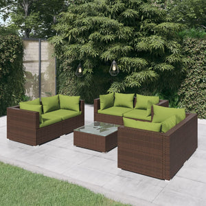 vidaXL 7-Piece Garden Lounge Set with Cushions Poly Rattan Brown
