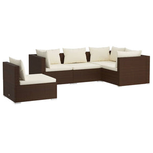vidaXL 5-piece Garden Lounge Set with Cushions Poly Rattan Brown