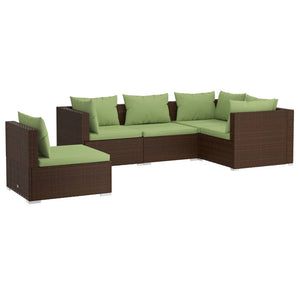 vidaXL 5-piece Garden Lounge Set with Cushions Poly Rattan Brown