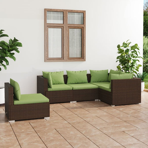 vidaXL 5-piece Garden Lounge Set with Cushions Poly Rattan Brown