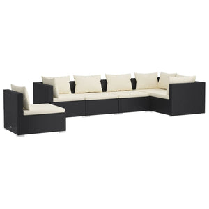 vidaXL 6-Piece Garden Lounge Set with Cushions Poly Rattan Black