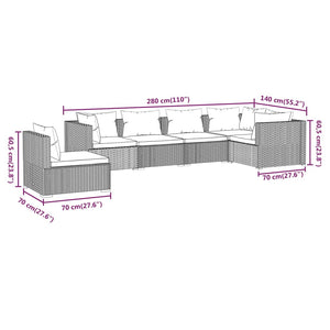 vidaXL 6-Piece Garden Lounge Set with Cushions Poly Rattan Black