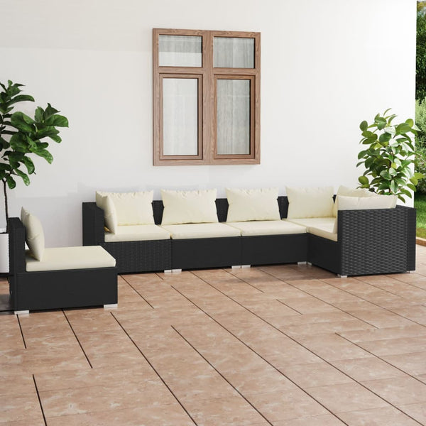 vidaXL 6-Piece Garden Lounge Set with Cushions Poly Rattan Black