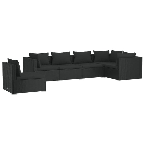 vidaXL 6-Piece Garden Lounge Set with Cushions Poly Rattan Black