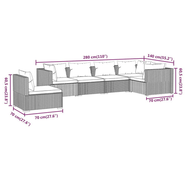 vidaXL 6-Piece Garden Lounge Set with Cushions Poly Rattan Black