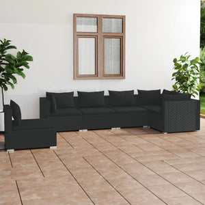 vidaXL 6-Piece Garden Lounge Set with Cushions Poly Rattan Black