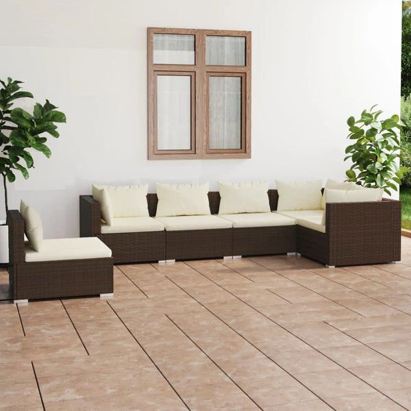 vidaXL 6-piece Garden Lounge Set with Cushions Poly Rattan Brown