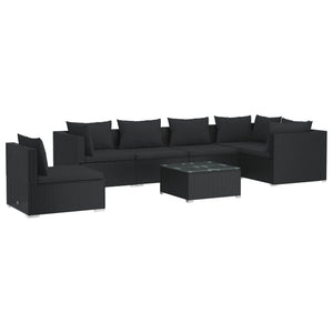vidaXL 7-Piece Garden Lounge Set with Cushions Poly Rattan Black