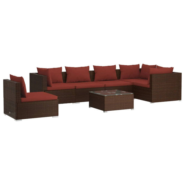 vidaXL 7-Piece Garden Lounge Set with Cushions Poly Rattan Brown