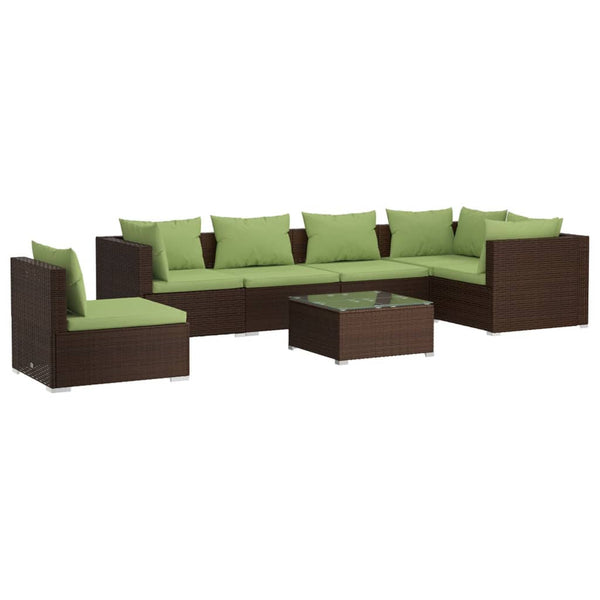 vidaXL 7-Piece Garden Lounge Set with Cushions Poly Rattan Brown