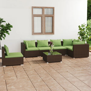 vidaXL 7-Piece Garden Lounge Set with Cushions Poly Rattan Brown