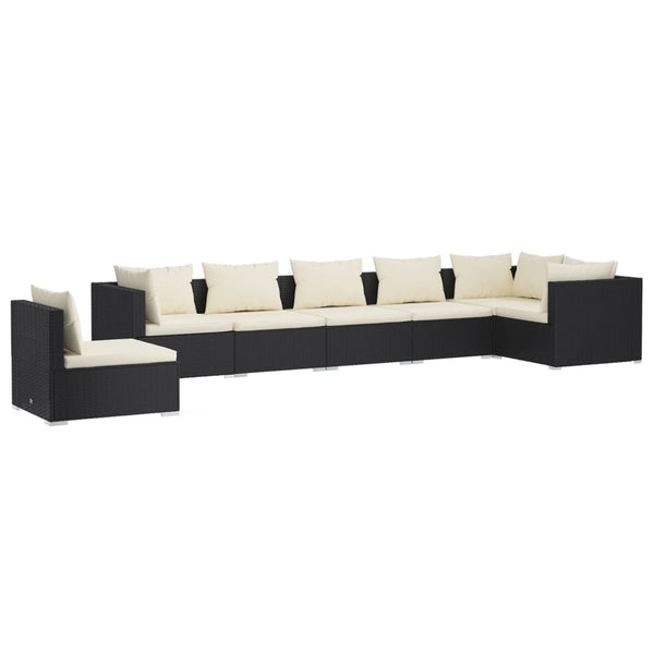 vidaXL 7-Piece Garden Lounge Set with Cushions Poly Rattan Black