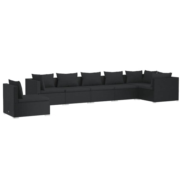vidaXL 7-Piece Garden Lounge Set with Cushions Poly Rattan Black