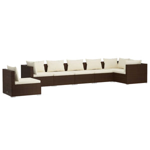 vidaXL 7-Piece Garden Lounge Set with Cushions Poly Rattan Brown