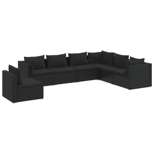 vidaXL 7-Piece Garden Lounge Set with Cushions Poly Rattan Black