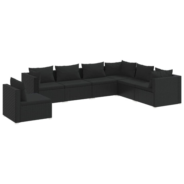 vidaXL 7-Piece Garden Lounge Set with Cushions Poly Rattan Black
