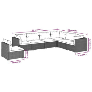 vidaXL 7-Piece Garden Lounge Set with Cushions Poly Rattan Black
